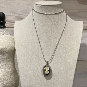 Vtg Vanity Fair Ladies Quartz Cameo Marcasite Watch Locket Necklace Signed